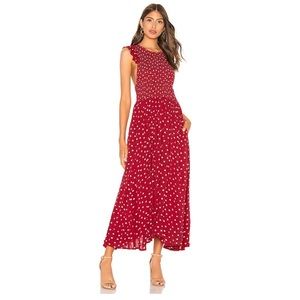 Free People CHAMBRAY BUTTERFLIES MIDI DRESS IN RED